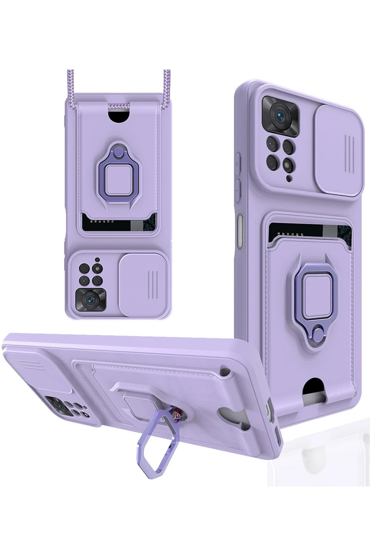 Newface Xiaomi Redmi Note 12 Pro 4G Kılıf Zuma Kartvizitli Yüzüklü Silikon - Lila