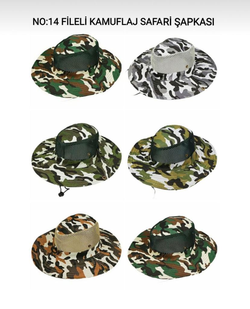 NO-14 KAMUFLAJ FİLELİ SAFARİ ŞAPKA