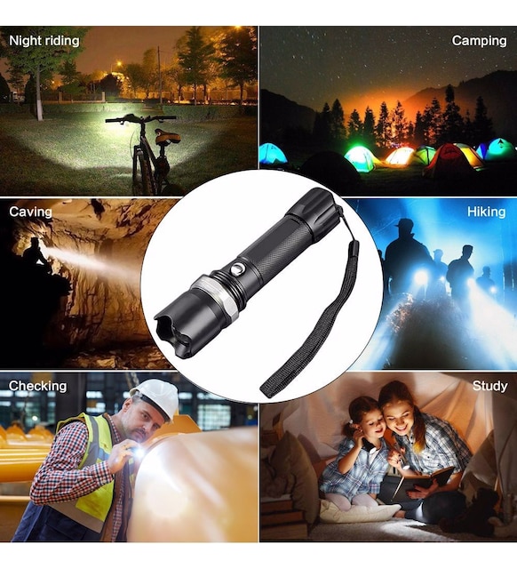 Profesyonel Şarjlı El Feneri Uzun Menzilli Şarjlı Zoomlu Süper Güçlü Acil Durum Feneri Çift Bataryal