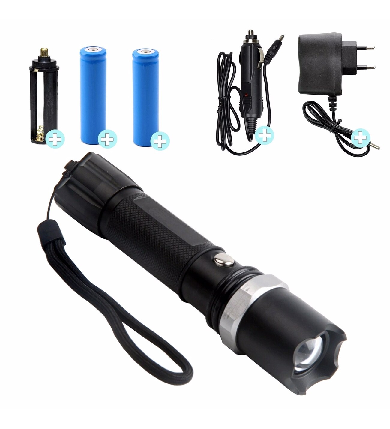 Profesyonel Şarjlı El Feneri Uzun Menzilli Şarjlı Zoomlu Süper Güçlü Acil Durum Feneri Çift Bataryal