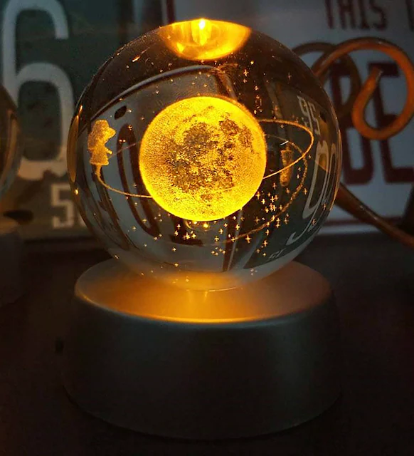 Satürn Kız Cam Küre Renkli Işıklı