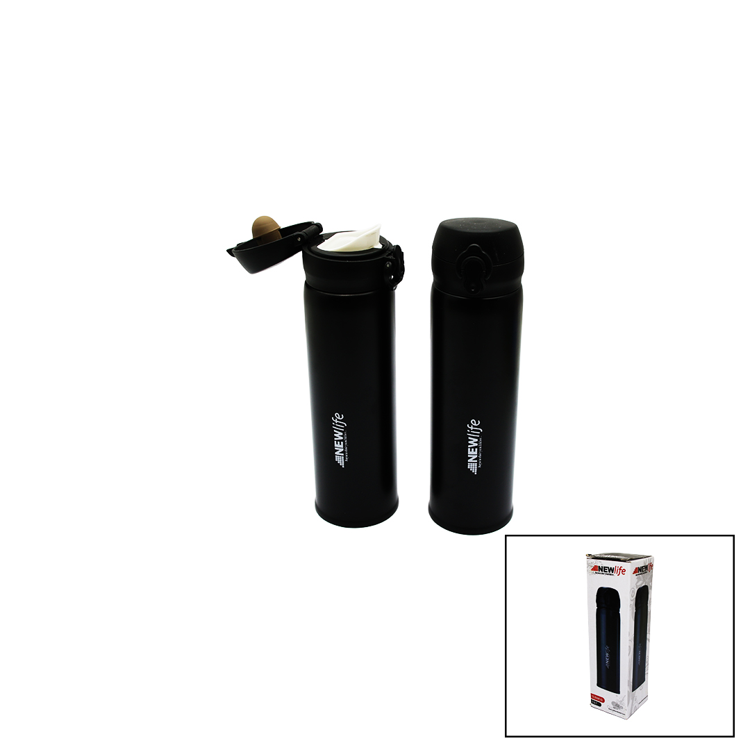 SİYAH METAL TERMOS 500ML KİLİTLİ KAPAKLI