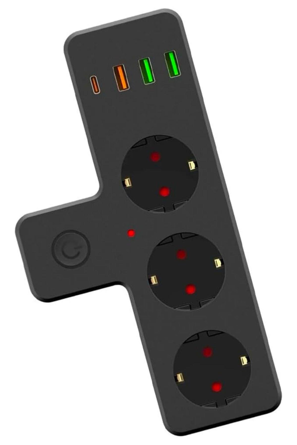 Termal Akım Korumalı 3 Adet Soket,3 Adet USB ve 1 Adet Type-C Girişli 20w Priz Model 3397