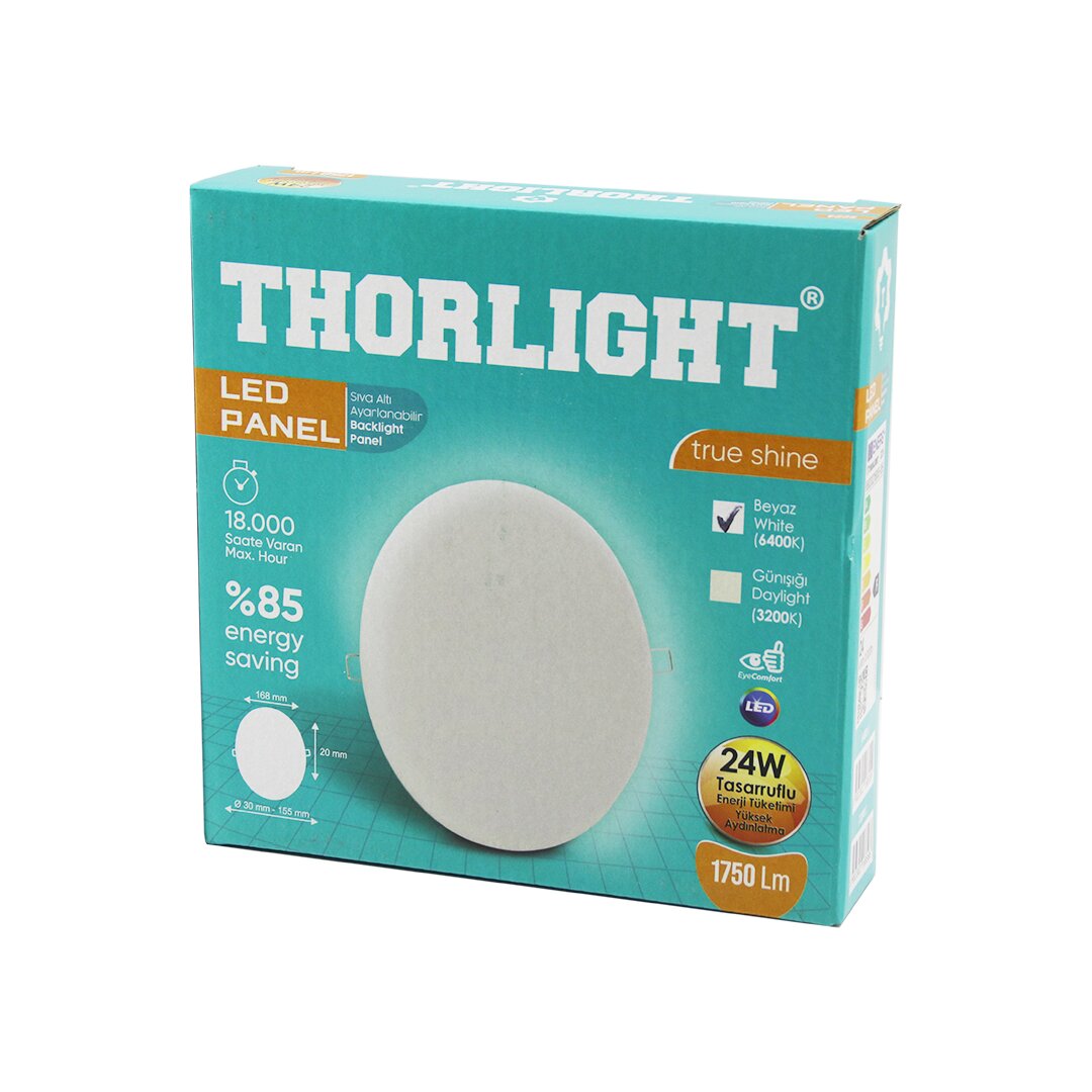 THORLIGHT S-224 24W 16.8CM BEYAZ LED PANEL SIVA ALTI AYARLI MANDALLI 6400K - 1750LM - 18000 SAAT - 2835 SMD
