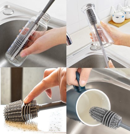 Uzun Saplı Silikon Bardak ve Kavanoz Yıkama Fırçası