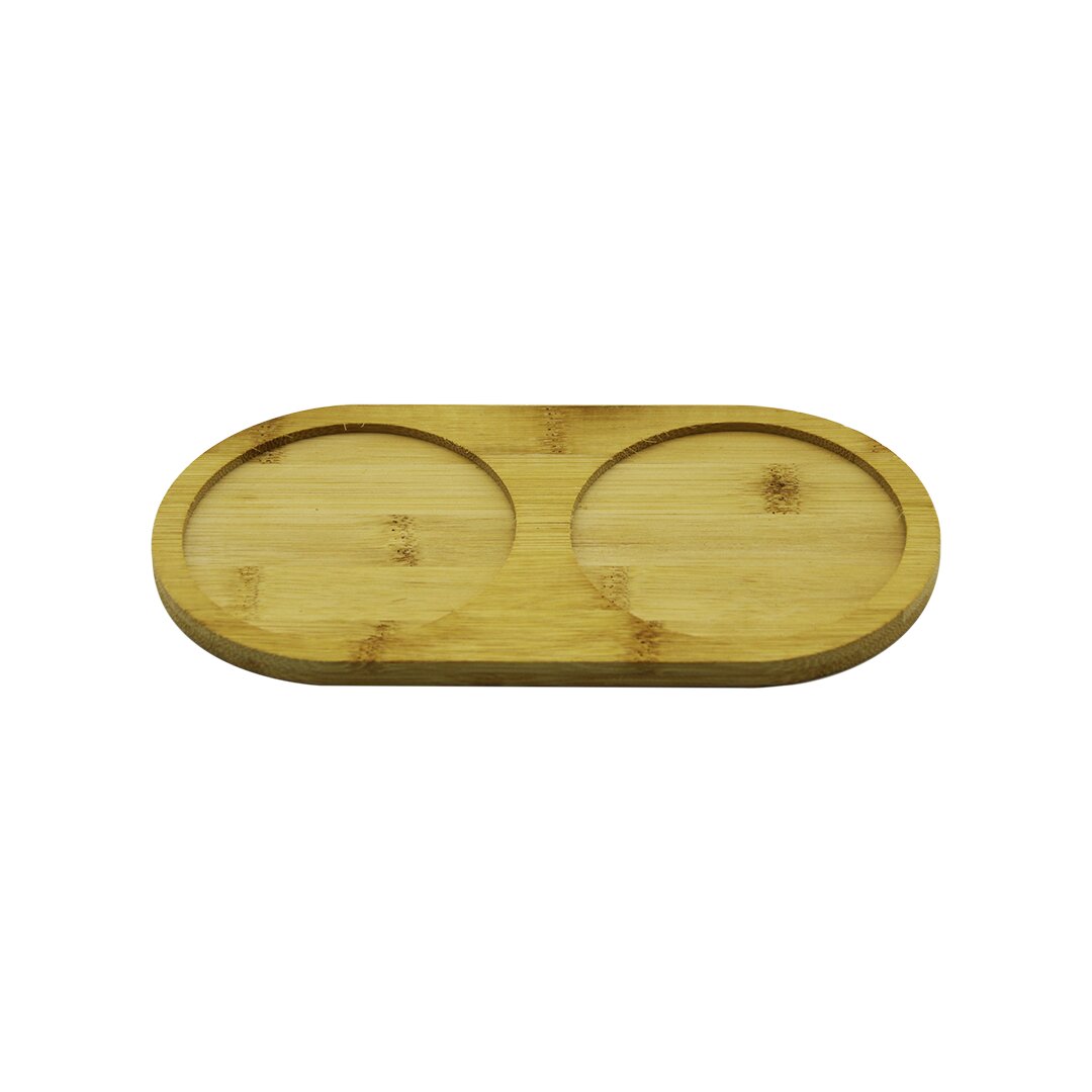 YUVARLAK - 2 BÖLMELİ - 10X19.5CM  AHŞAP BAMBU YAĞDANLIK ALTLIK