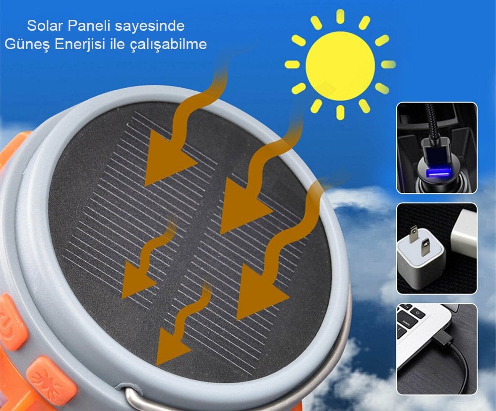 W851 Usb'li Solar'lı Sinek Öldürücü Özellikli 3in1 Kamp Feneri