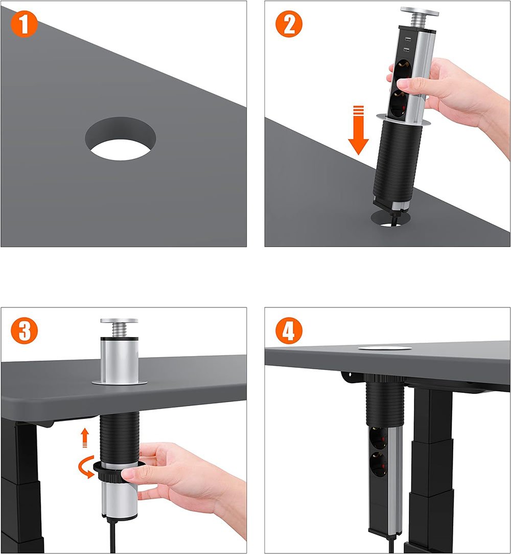 Vea VE-24062 Üçlü 1.5 Metre Kablolu İki USB’li 60mm Masaüstü Priz