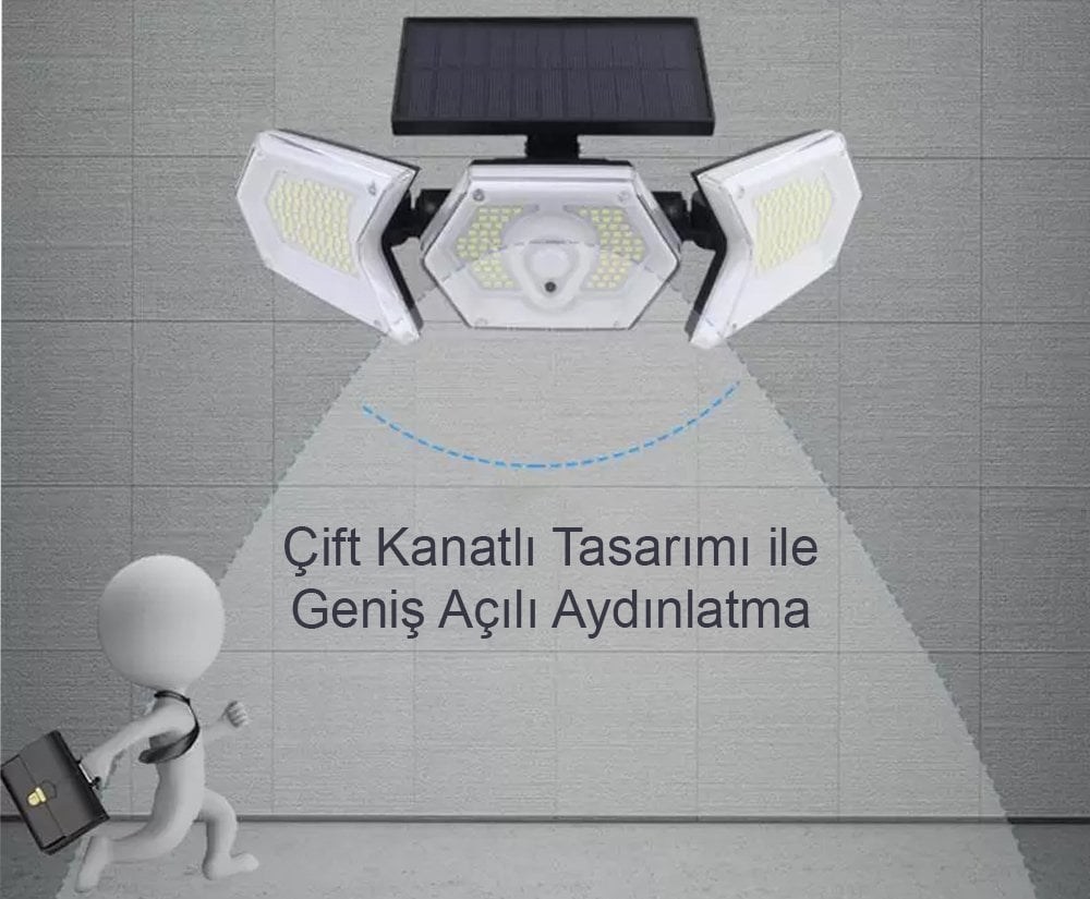  Solar Güneş Enerjili Geniş Açılı Çift Kanatlı 254 SMD Ledli 3 Modlu Beyaz İndüksiyon Lambası W774A