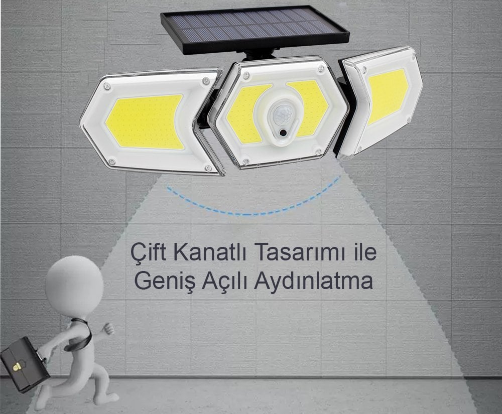  Solar Güneş Enerjili Geniş Açılı Çift Kanatlı 254 Cob Ledli 3 Modlu İndüksiyon Lambası W774B