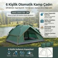  6 Kişilik Otomatik Kamp Çadırı – Çift Katmanlı, Suya Dayanıklı, Hızlı Kurulum Outdoor Aile ve Doğa Çadırı 200x250x150 cm