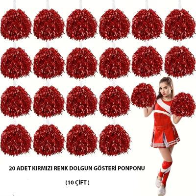 10 Çift ( 20 Adet ) Kırmızı Renk 23 Nisan 19 Mayıs 29 Ekim Okul Gösteri Ponponları