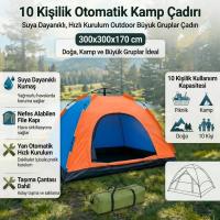 10 Kişilik Otomatik Kurulum Kamp Çadırı – Outdoor , Suya Dayanıklı Hızlı Kurulum Piknik ve Doğa İçin Geniş Aile Çadırı 300x300x170 cm