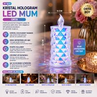 12 ADET LED CANDLE LAMP ORTA BOY= ÇAP:5CM - Y: 12CM PİLLİ LED MUM MİKA KRİSTAL PLASTİK YAKUT-13636