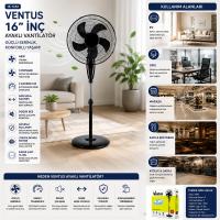 16 INC İNÇ EV TİPİ AYAKLI VANTİLATÖR 45W 5 PLS.PERVANE 3 KADEME HIZ FAN