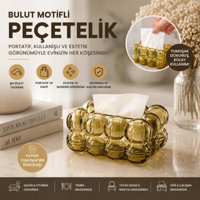 19X13X9CM KAHVERENGİ ŞEFFAF YAYLI MASAÜSTÜ BUBBLE DEKORATİF BULUT PEÇETELİK