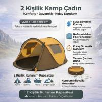 2 Kişilik Vagon Tipi Yarı Otomatik Kamp Çadırı – Çift Kapılı, Çift Pencereli, Hafif Taşınabilir Outdoor Doğa Çadırı 220x120x90 cm