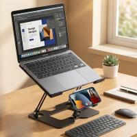 2’si 1 Arada Laptop ve Telefon Standı – AlüMetal Ayarlanabilir,Katlanabilir,Ergonomik Yükseltici