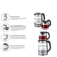 2İN1= ÇAYCI - KETTLE ÇELİK ELEKTRİKLİ ÇAY MAKİNESİ 2LT + 1,2LT ÇAY SÜZGEÇLİ 360° DÖNEBİLİR STM-5990