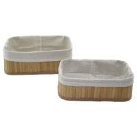 2Lİ   DİKDÖRTGEN   BAMBU KENAR  ORGANİZER SEPET AHŞAP ALTLIK - BEZLİ 19X27X10CM - 15X24X8CM