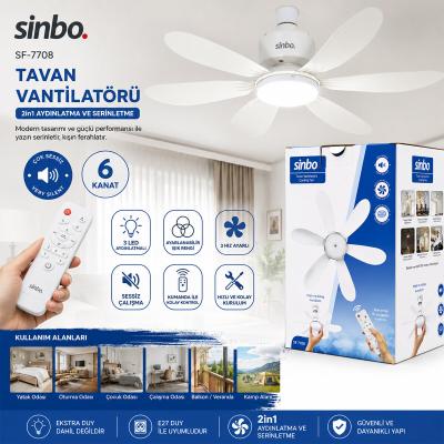 3 LED AYDINLATMALI - SESSİZ ÇALIŞMA 6 KANAT - KUMANDA TAVAN VANTİLATÖR SF-7708