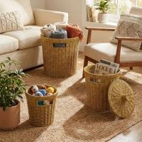 3’lü İç İçe Geçebilen Büyük Plastik Rattan Hasır Sepet Seti-Dayanıklı Çok Amaçlı Ev,Banyo ve Mutfak Düzenleyici