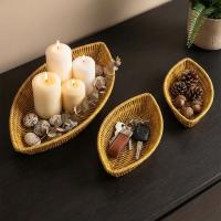 3’lü Kayık Formlu Plastik Rattan Sepet Seti–Hasır Görünümlü Ekmek, Meyve ve Sunum Sepetleri, Çok Amaçlı Masaüstü Organizer