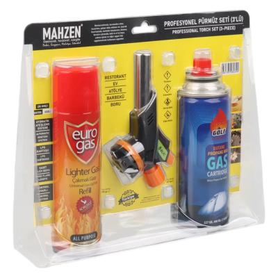 3 Parça Profesyonel Pürmüz Seti Pürmüz Torch Çakmak Başlık- Kamp Gazı 400ml- Çakmak Gazı 270