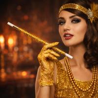 30 cm Altın Gold Payetli Sigara Tutacağı – 1920’ler Gatsby Parti Aksesuarı