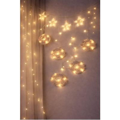 3MT FİŞLİ - EKLEMELİ RAMAZAN DEKOR LAMBA - PERDE LED SARI BEYAZ YUVARLAK CAMİ - YILDIZ EKL-09-04