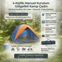 4 Kişilik Manuel Kurulum Gölgelikli Kamp Çadırı – Aile, Doğa, Piknik ve Outdoor 200x200x135 cm