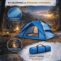 4 Kişilik Otomatik Kamp Çadırı – Çift Katmanlı, Suya Dayanıklı, Hızlı Kurulum Outdoor Aile ve Doğa Çadırı 200x200x140 cm