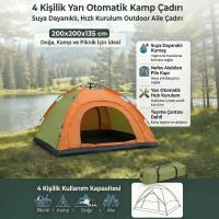 4 Kişilik Yarı Otomatik Kamp Çadırı – Suya Dayanıklı, Hızlı Kurulumlu Outdoor Aile Çadırı, Doğa, Kamp ve Piknik 200x200x135 cm