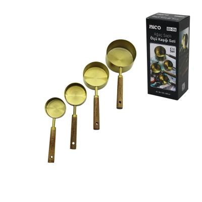 4 PCS GOLD METAL ÖLÇÜ KAŞIK SETİ OTANTİK AĞAÇ KULP 250ML - 125ML - 80ML - 60ML