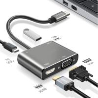 4’ü 1 Arada Type-C to Hub Dönüştürücü Adaptör – 4K Ultra HD HDMI &amp; VGA Görüntü Aktarımı, PD Hızlı Şarj Destekli, USB Çoklayıcı