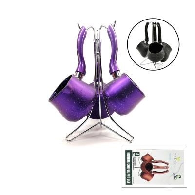 4PCS 230-280-380ML GRANİT - ÇELİK CEZVE RENKLİ METAL STANDLI