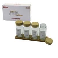 4PCS BAMBU KAPAKLI CAM TUZLUK - BİBERLİK - BAHARATLIK 120ML