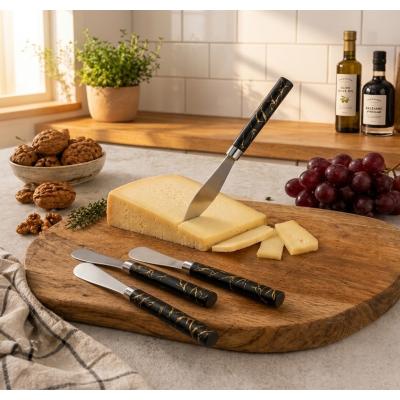 5 PARÇA  UZUN KAHVALTI BIÇAK - SİYAH MERMER DESEN SAPLI 16.5 cm