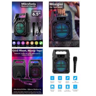 6.5 INC BLUETOOTH WİRELESS MİKROFONLU HOPARLÖR - SPEAKER USB SARJLI AUX - TF - USB PS-1283