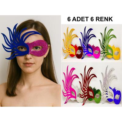 6'lı Renkli Balo Maskesi Seti | Karton &amp;amp; Lastikli (Yetişkin-Çocuk Uyumlu)