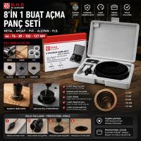 8İN1 BUAT AÇMA PANÇ SETİ METAL - AHŞAP - PVC - ALÇIPAN - PLS. 64-73-89-102-127MM KTX-3243