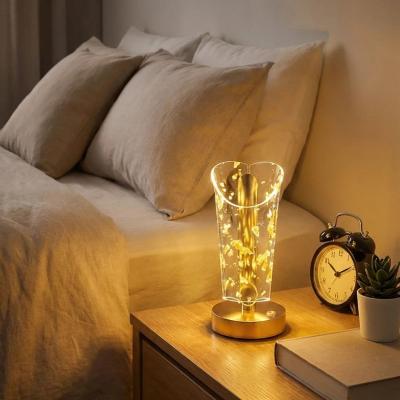 Açık Silindirik Kristal Altın Toz Model LED Masa Lambası – Gold Tabanlı, Dokunmatik, 3 Renk Işık Modlu, Şarjlı Modern Dekoratif Gece Lambası