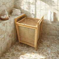 AHŞAP BAMBU KİRLİ ÇAMAŞIR SEPET KUMAŞ ÇANTALI SEPET=40X35X60CM