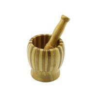 AHŞAP BAMBU - ÇİZGİLİ HAVAN SARIMSAK DÖVECEK Ç: 9.5CM--D: 6.6CM--Y:10.5CM FİLELİ AMBALAJ