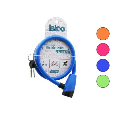 ANAHTARLI PLASTİK KAFA BİSİKLET KİLİT ÇELİK TEL RENKLİ KILIF 12MMX80CM