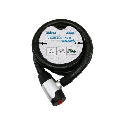 ANAHTARLI AÇ-KAPA KİLİT KAPAKLI MOTOR - BİSİKLET KİLİT ÇELİK TEL SİYAH ŞEFFAF KILIF 24MMX150CM