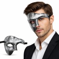 Antik Eskitme Gümüş Erkek Yarım Maske - Phantom &amp;amp; Balo Maskesi