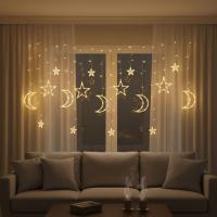 Ay ve Yıldız Figürlü Kumandalı 12 Sarkıtlı 120 LED Dekor Işık – Dekoratif Ortam ve Masaüstü Aydınlatması
