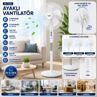 BEYAZ 5 PERVANE - 16 INC EV - OFİS KOMPAKT - SESSİZ - ÜÇ KADEME 140CM YÜKSEKLİK AYAKLI VANTİLATÖR SF-6789