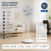 BEYAZ 5 PERVANE - 18 INC EV - OFİS KOMPAKT - SESSİZ - ÜÇ KADEME 140CM YÜKSEKLİK AYAKLI VANTİLATÖR SF-6798